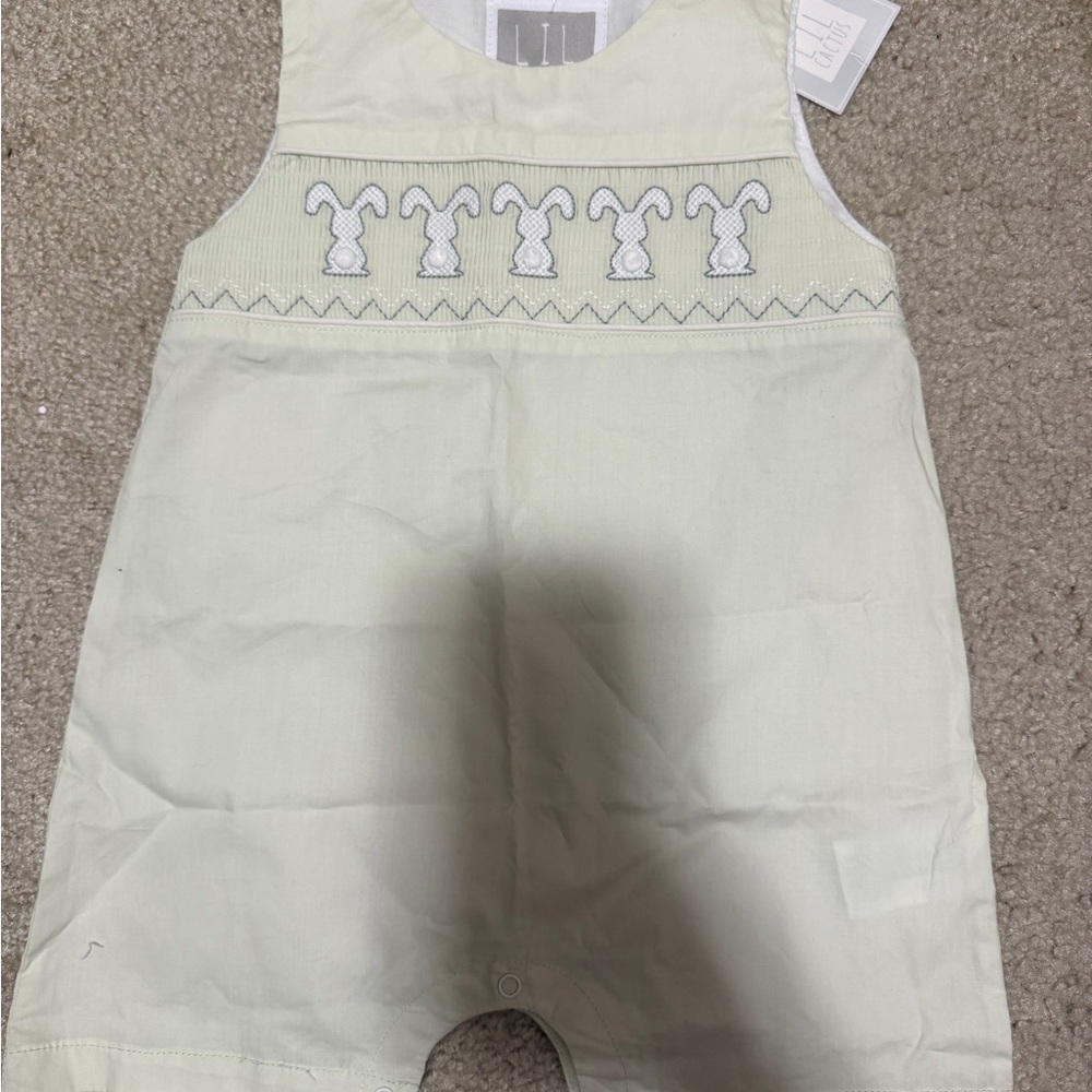 Light Mint Smocked Bunny Shortall Romper - Kids